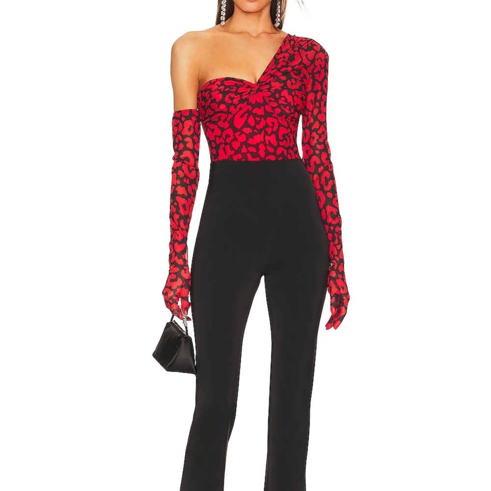 One-Shoulder Red Leopard Print Bodysuit - Picture 5 of 10